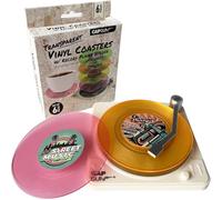 Funny Retro Record Coasters for Drinks with Vinyl Player Holder,Novelty 6 Pieces Vinyl Disk Coasters for Drinks,Bars,Party,Birthday Gifts for Music Lovers,Home Decor and White Elephant IdeasGifts