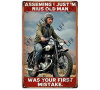 Funny Retro Tin Sign Assuming I'M Just An Old Man Was Your First Mistake Biker Metal Poster Plaques Home Decoration Canvas Painting Poster 12X8Inch