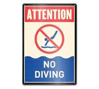Funny Retro Tin Sign Attention No Diving Pool Sign Pool for Outside Patio Swimming Pool Strong & Sturdy Easy to Mount 12x8 inch