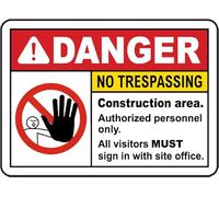 Funny Retro Tin Sign Danger No Trespassing Construction Area. Tin Sign Decoration Creative Fun Home Bathroom Patio Bar Bar Poster Sign 8x12in