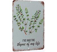 Funny Retro Tin Sign I’ve Had The Thyme Of My Life Green Art Print Iron Hanging Sign Home Decor Farmhouse Living Room Reading Room Bedroom Wall Decorations 12x8 Inch