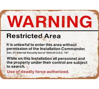 Funny Retro Tin Sign RESTRICTED AREA USE OF DEADLY FORCE IS AUTHORIZED Private property no trespassing sign,posted no trespassing