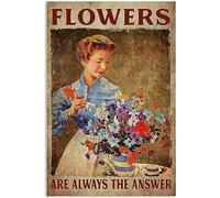 Funny Retro Tin Signs Flowers are always the answer Aluminium Sign Retro Tin Signs Vintage Metal Tin Sign For Bar Cafe Kitchen Home Wall Metal Decoration 8×12Inches
