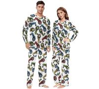 Funny Retro Tractor White Comfortable Loungewear Set for Adult, Women's Two Piece Sleepwear Set with Elastic Waistband, Funny Retro Tractor White, XXL