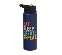 Funny Retro Vintage Text Quote Eat Sleep Create Repeat Stainless Steel Insulated Water Bottle