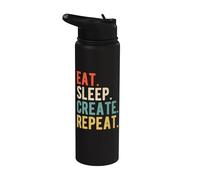 Funny Retro Vintage Text Quote Eat Sleep Create Repeat Stainless Steel Insulated Water Bottle