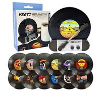 Funny Retro Vinyl Record Coaster, Creative Drink Coasters Set of 12 with Vinyl Record Player Holder for Music Lovers, Housewarming Hostess Gifts, Birthday and White Elephant Gifts Ideas