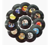 Funny Retro Vinyl Record Coasters, Creative Drink Coaster Set of 12 for Music Lovers, Housewarming Hostess Gifts, Birthday and White Elephant Gifts Ideas (12PC V03BM)