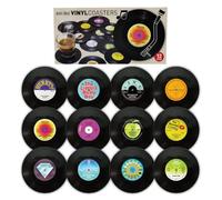 Funny Retro Vinyl Record Coasters, Creative Drink Coaster Set of 12 for Music Lovers, Housewarming Hostess Gifts, Birthday and White Elephant Gifts Ideas (M3)