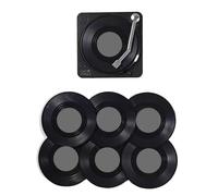 Funny Retro Vinyl Record Coasters, Music Coasters Set of 6, Record Player Drink Coasters, Anti-Slip Heat-Insulated Cup Coffee Mug Mat for Drinks, Bar, Cafes, Home, Party, Offices