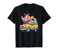 Funny Rhino Driving Taxi Cartoon T-Shirt