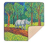 Funny Rhino on Three Soft Padded Foldable Baby Play mat for Floor Non-Toxic Foldable Baby Crawling Mat for Babies Infants Toddlers, 50'' x 50''para juegos de
