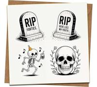 Funny RIP Over the Hill Birthday Card for Men Women - Skeleton Tombstones Humor - 145mm x 145mm Square Greeting Card with Kraft Envelope - Milestone 30th 40th 50th 60th