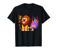 Funny Roaring Lion with Cute Screaming Mouse T-Shirt