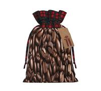 Funny Roasted Coffee Beans -Print Multi-Colored Burlap Drawstring Bags, Eco-Friendly Plaid Pouches For Wedding Party Favors & Custom Packaging. S