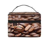 Funny Roasted Coffee Beans -Print Waterproof Large Cosmetic Bag for Travel & Gym, Makeup Organizer with 4 Elastic Straps & Compartments,Premium Twill Fabric.