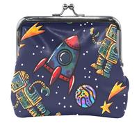 Funny Robot Rocket Planets Leather Coin Purse for Women Girls Buckle Kiss Lock Card Change Purse for Girls, Funny Robot Rocket Planets, OneSize