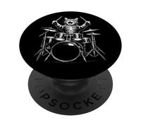 Funny Rock Cat Playing Drums HeavyMetal Drummer Cats Music PopSockets Adhesive PopGrip