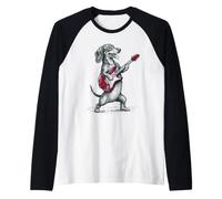 Funny Rock Dachshund Dog Playing Guitar Music Lover Raglan Baseball Tee