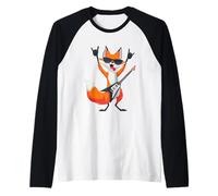 Funny Rock Fox Guitar Player Cool Animal Design Raglan Baseball Tee
