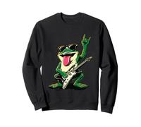 Funny Rock Frog Guitar Player Retro Cartoon Design Sweatshirt