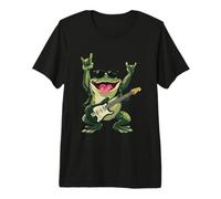 Funny Rock Frog Guitar Player Retro Style Cartoon Design Premium T-Shirt