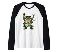 Funny Rock Frog Guitar Player Retro Style Cartoon Design Raglan Baseball Tee