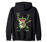 Funny Rock Frog Guitar Player Retro Style Cartoon Design Zip Hoodie