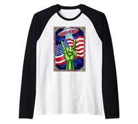 Funny Rock On Sign Alien UFO Stained Glass Sci Fi Raglan Baseball Tee
