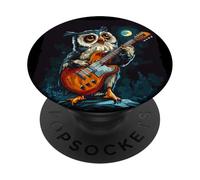 Funny Rocker Owl for Guitar Music Lovers PopSockets Adhesive PopGrip