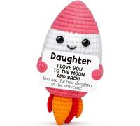 Funny Rocket Daughter Christmas Birthday Gifts from Mom Dad,Small Cute Handmade Crochet Stuff Things Decor with Warming Card,Mini Stocking Stuffer White Elepant Gifts for Daughter in Law Bonus Step