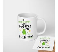 Funny Romantic Mug - If Boyfriends were Bogeys I’d Pick You Quote - Cute Valentine’s Day or Anniversary Present for Couples - 11oz Ceramic Coffee Cup - Optional Heat Change - Humorous Gift