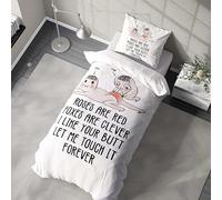 Funny Romantic Single Duvet Cover - Love Quote Roses Are Red Foxes Are Clever - Cute Valentine’s Day Gift for Couples - Anniversary Bedroom Bedding - Optional Matching Pillowcase - Humorous Home Decor