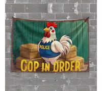 Funny Room Decor Chicken Cop in Order: Farm Fun with Law Enforcement Humor Tapestry Tapsterys Wall Man Cave Decor and Accessories(100X150CM)