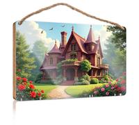 Funny Room Decor Enchanted Garden with Victorian House Wooden Sign Box Signs Funny Signs for Man Cave(23X35CM)
