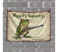 Funny Room Decor Frog with Rifle: 'Hippity Hoppity, Get Off My Property' Tapestry Tapsterys Wall Man Cave Decor and Accessories(100X150CM)