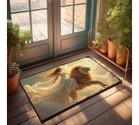 Funny Room Decor Golden Dreams: A Woman In White Riding A Lion Through The Clouds Doormat Outdoor Mats For Front Door Stuff For Your Room(40X60CM)