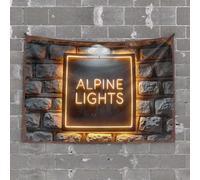 Funny Room Decor Neon Alpine Lights Sign Glows On Brick Wall Tapestry Tapsterys Wall Man Cave Decor and Accessories(100X150CM)