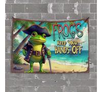 Funny Room Decor Pirate Frog Warning: Keep Your Hands Off! Tapestry Hanging Wall Decor Dorm Room Tapestry(75X100CM)