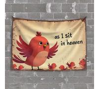 Funny Room Decor Red Bird in Heaven: A Whimsical Cartoon Scene Tapestry Tapsterys Wall Man Cave Decor and Accessories(75X100CM)