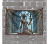 Funny Room Decor Silver-Haired Warrior in Grotto Holding Sword Tapestry Tapsterys Wall Man Cave Decor and Accessories(75X100CM)