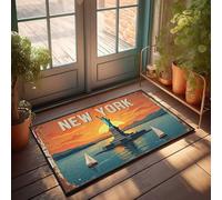 Funny Room Decor Statue Of Liberty Sunset Sailboats New York Cityscape Doormat Fall Welcome Mats For Front Door Indoor Outdoor Ma(50X80CM)