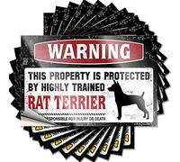 Funny Room Decor Sticker Dishwasher Safe Peel & Stick/Warning This Property is Protected By A Highly Trained Rat Terrier Man Cave Bar - Funny and Humorous Game Sign(8X12CM-5Pcs)