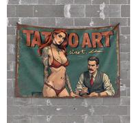 Funny Room Decor Vintage Tattoo Artist with Redhead Model Tapestry Tapsterys Wall Man Cave Decor and Accessories(75X100CM)