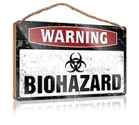 Funny Room Decor Warning Biohazard Wooden Sign Back Yard Decorations Fall Front Porch Decorations(23X35CM)