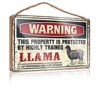 Funny Room Decor Warning This Property Is Protected By A Highly Trained Llama Wooden Sign Fall Front Door Decor Front Door Wooden Sign(15X28CM)