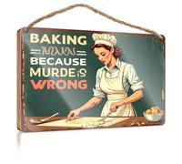 Funny Room Signs Baking is Fun Because Murder is Wrong Wooded Sign Funny Decor for Home Outside Fall Decorations