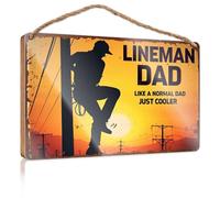 Funny Room Signs Lineman Dad - Like A Normal Dad, Just Cooler Wooded Sign Funny Decor for Home Outside Fall Decorations