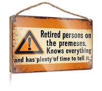 Funny Room Signs Retired Persons Present Knows All, Talks Much Wooded Sign Funny Decor for Home Outside Fall Decorations