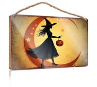 Funny Room Signs Silhouette Of A Witch With A Pumpkin Lantern Against A Full Moon Wooded Sign Funny Decor For Home Outside Fall Decorations